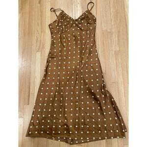 mocha latte polka dot lingerie inspired soft romantic feminine satin slip dress